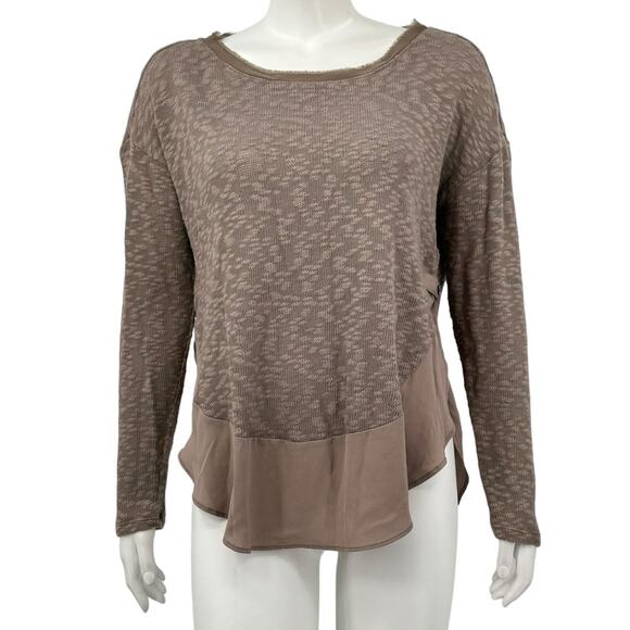 Deletta Anthropologie Top Womens Small Nubby Circle Sweater Tee Cozy Neutral - Picture 1 of 9